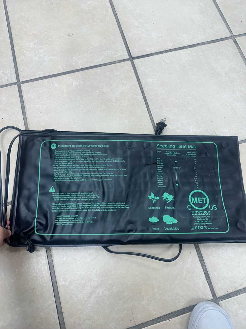 Seedling Heat Mat - Black with Green Print